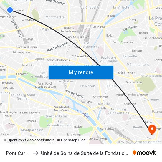 Pont Cardinet to Unité de Soins de Suite de la Fondation Rothschild map