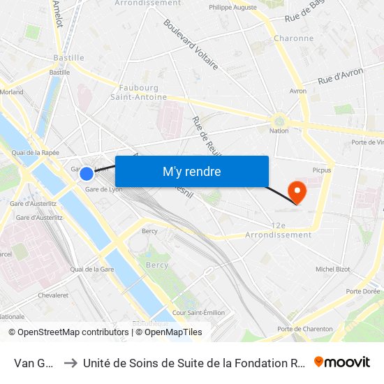 Gare de Lyon - Van Gogh to Unité de Soins de Suite de la Fondation Rothschild map
