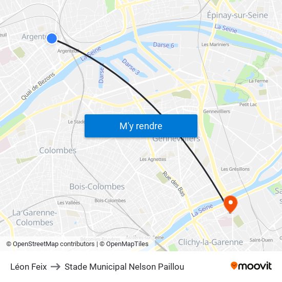 Léon Feix to Stade Municipal Nelson Paillou map