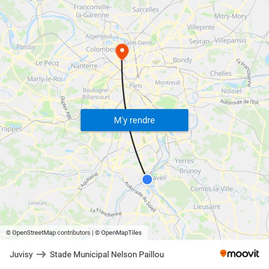 Juvisy to Stade Municipal Nelson Paillou map