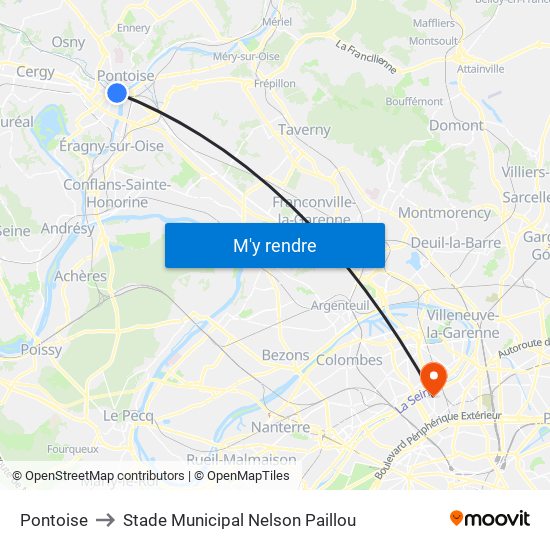 Pontoise to Stade Municipal Nelson Paillou map