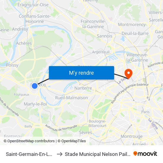Saint-Germain-En-Laye to Stade Municipal Nelson Paillou map
