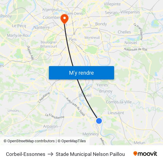 Corbeil-Essonnes to Stade Municipal Nelson Paillou map