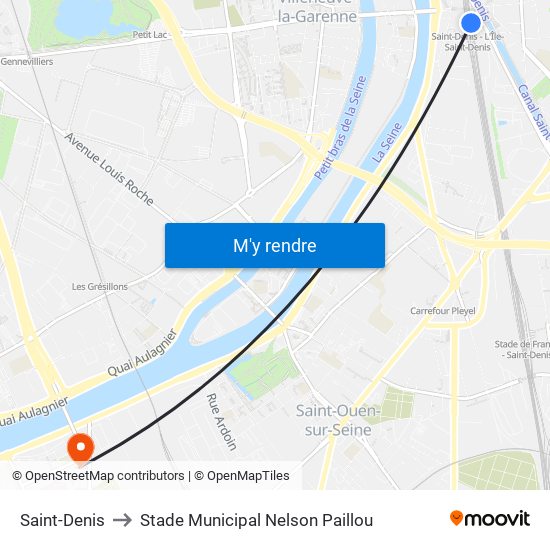 Saint-Denis to Stade Municipal Nelson Paillou map