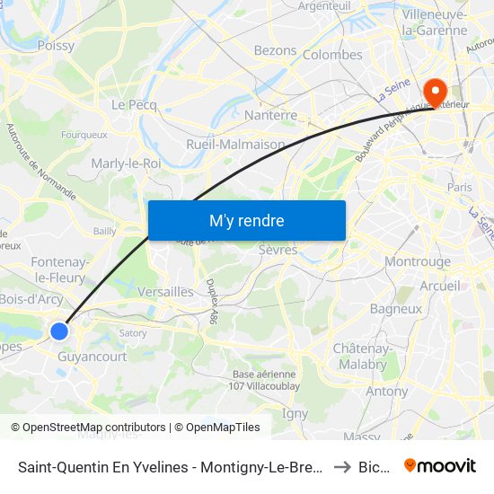 Saint-Quentin En Yvelines - Montigny-Le-Bretonneux to Bichât map