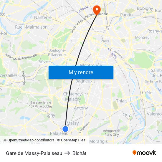 Gare de Massy-Palaiseau to Bichât map
