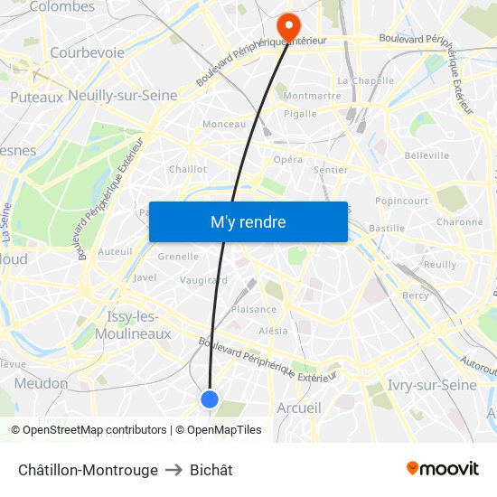 Châtillon-Montrouge to Bichât map