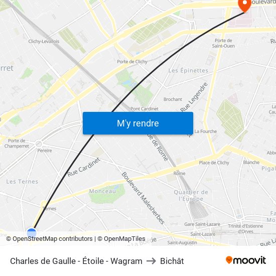 Charles de Gaulle - Étoile - Wagram to Bichât map