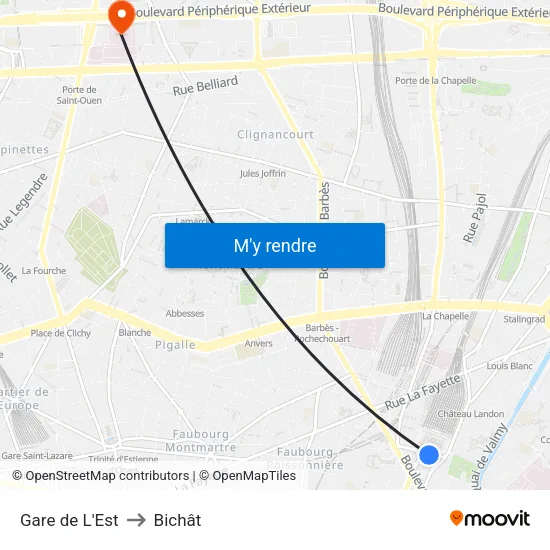 Gare de L'Est to Bichât map