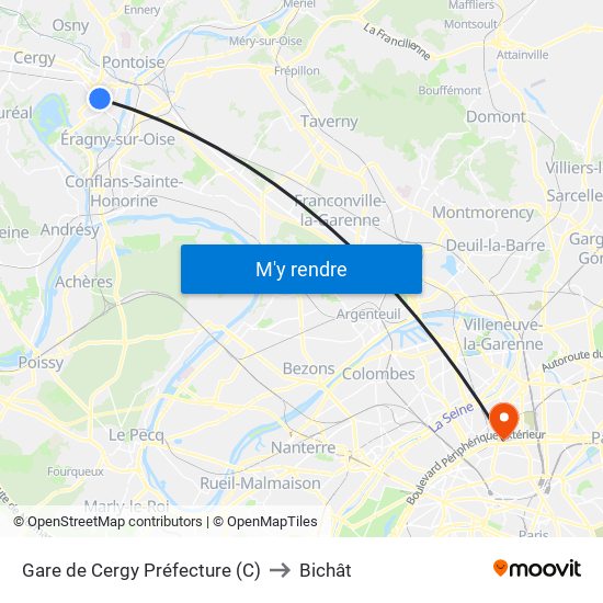 Gare de Cergy Préfecture (C) to Bichât map