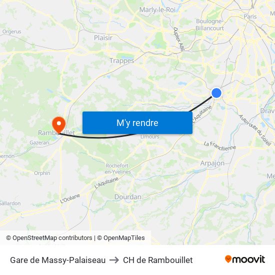 Gare de Massy-Palaiseau to CH de Rambouillet map