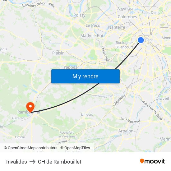 Invalides to CH de Rambouillet map