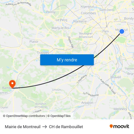 Mairie de Montreuil to CH de Rambouillet map