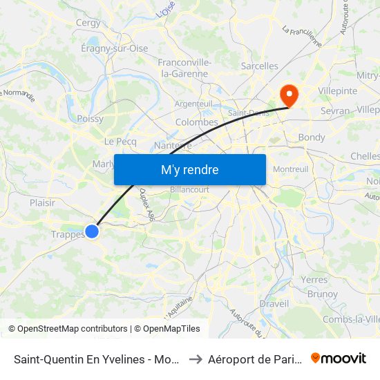 Saint-Quentin En Yvelines - Montigny-Le-Bretonneux to Aéroport de Paris-Le Bourget map