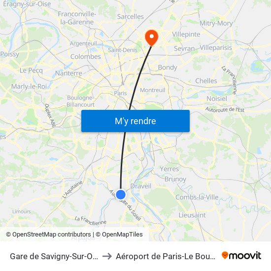 Gare de Savigny-Sur-Orge to Aéroport de Paris-Le Bourget map