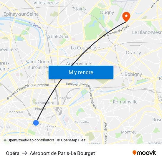 Opéra to Aéroport de Paris-Le Bourget map