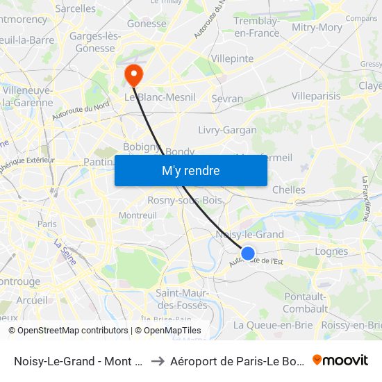 Noisy-Le-Grand - Mont D'Est to Aéroport de Paris-Le Bourget map