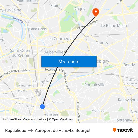 République to Aéroport de Paris-Le Bourget map
