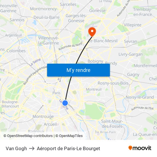 Gare de Lyon - Van Gogh to Aéroport de Paris-Le Bourget map