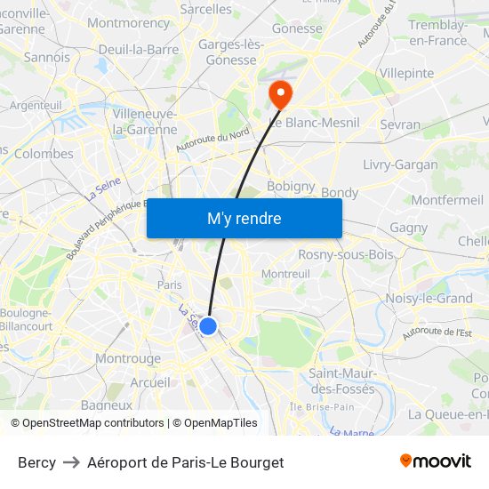 Bercy to Aéroport de Paris-Le Bourget map