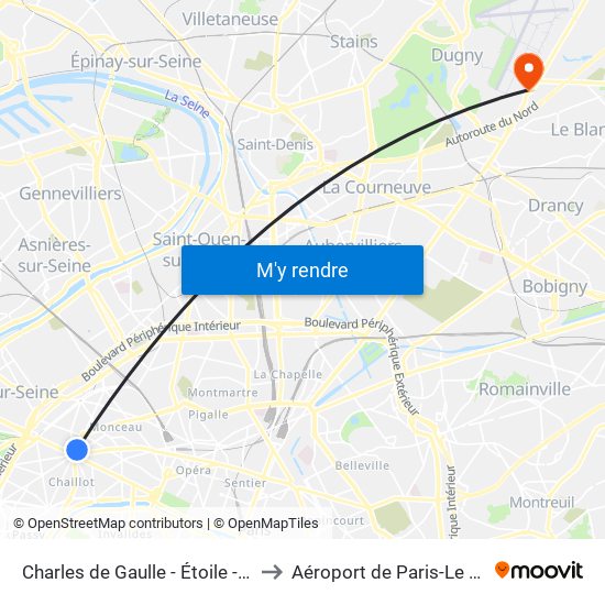 Charles de Gaulle - Étoile - Wagram to Aéroport de Paris-Le Bourget map