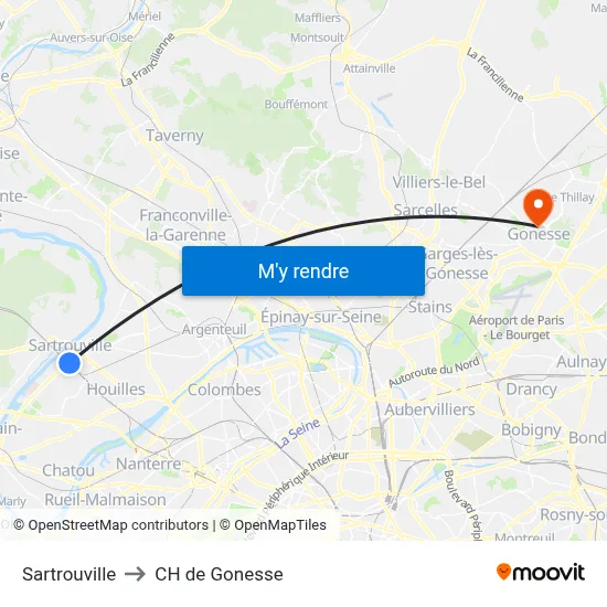 Sartrouville to CH de Gonesse map