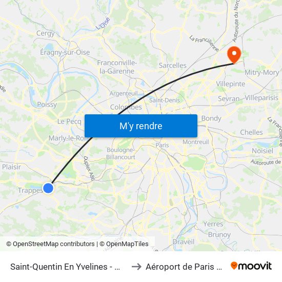 Saint-Quentin En Yvelines - Montigny-Le-Bretonneux to Aéroport de Paris Charles de Gaulle map