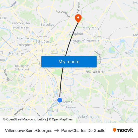 Villeneuve-Saint-Georges to Paris-Charles De Gaulle map