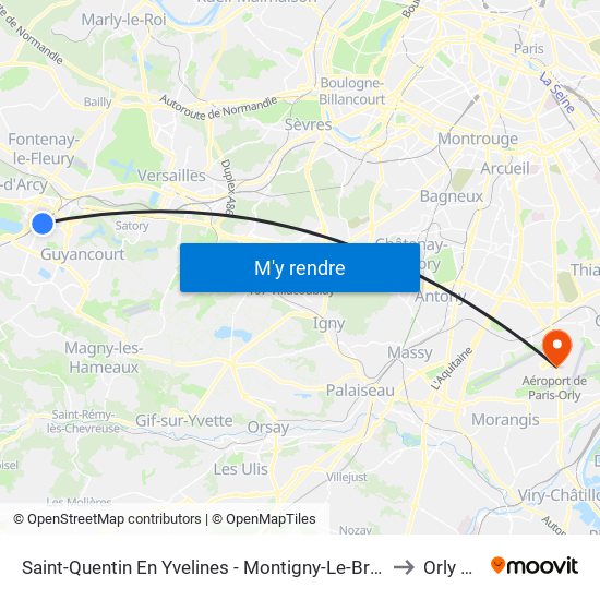 Saint-Quentin En Yvelines - Montigny-Le-Bretonneux to Orly Sud map