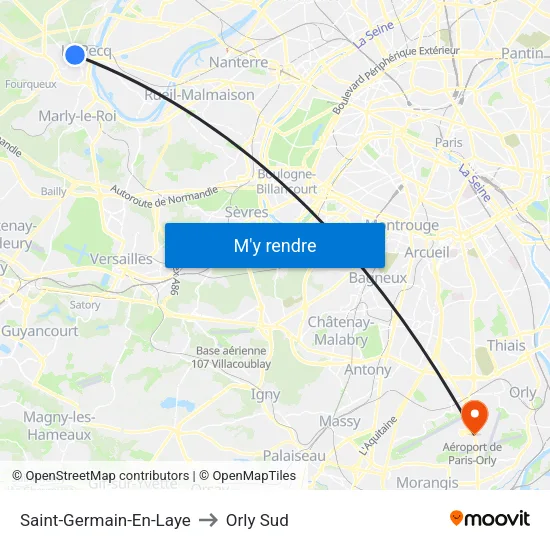 Saint-Germain-En-Laye to Orly Sud map