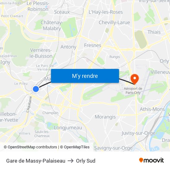 Gare de Massy-Palaiseau to Orly Sud map