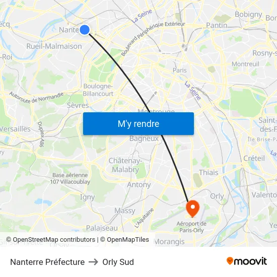 Nanterre Préfecture to Orly Sud map