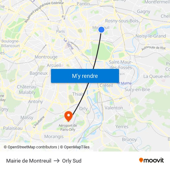 Mairie de Montreuil to Orly Sud map