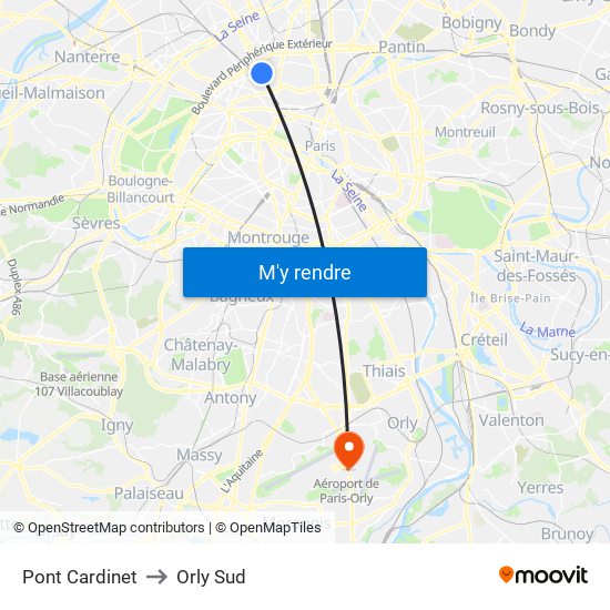 Pont Cardinet to Orly Sud map