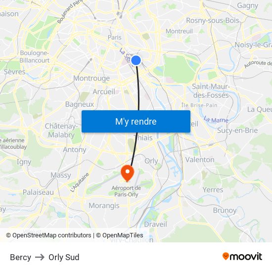 Bercy to Orly Sud map