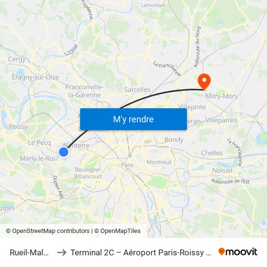 Rueil-Malmaison à Terminal 2C – Aéroport Paris-Roissy Charles de Gaulle ...