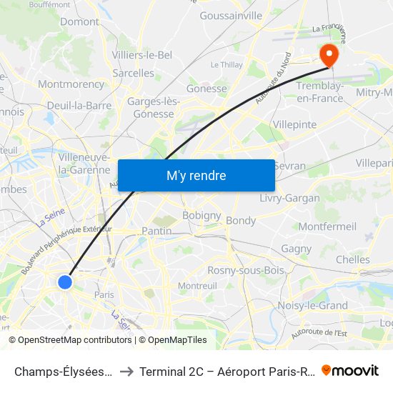 Champs-Élysées - Clemenceau à Terminal 2C – Aéroport Paris-Roissy ...