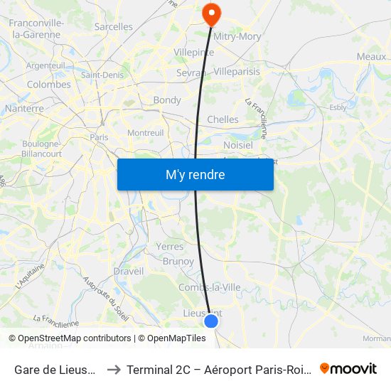 Gare de Lieusaint Moissy à Terminal 2C – Aéroport Paris-Roissy Charles ...