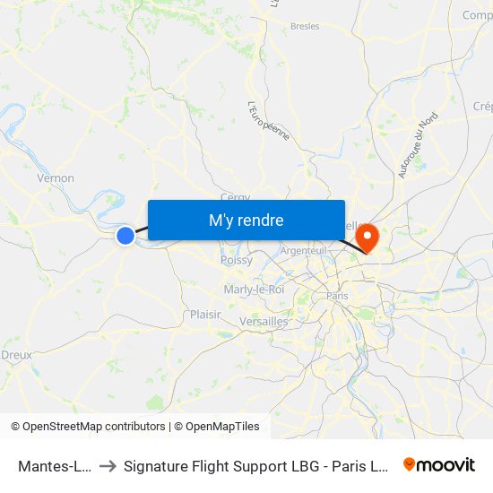 Mantes-La-Jolie to Signature Flight Support LBG - Paris Le Bourget Terminal 3 map