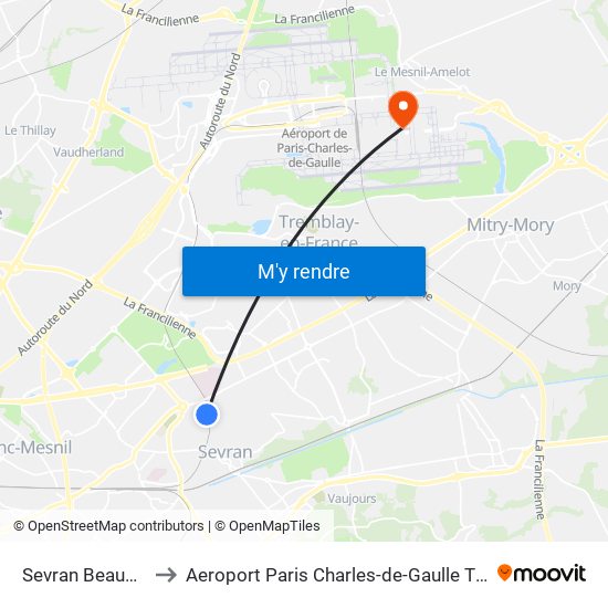 Sevran Beaudottes to Aeroport Paris Charles-de-Gaulle TERMINAL L map