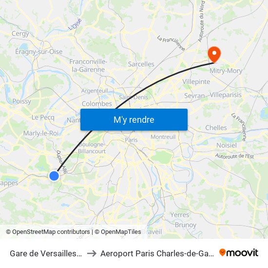 Gare de Versailles - Chantiers to Aeroport Paris Charles-de-Gaulle TERMINAL L map