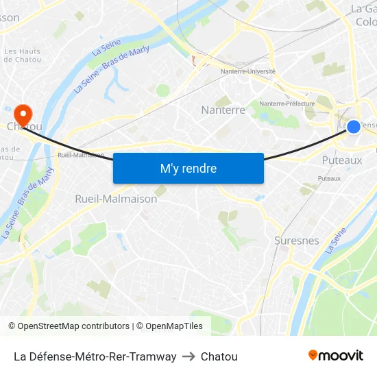 La Défense-Métro-Rer-Tramway to Chatou map