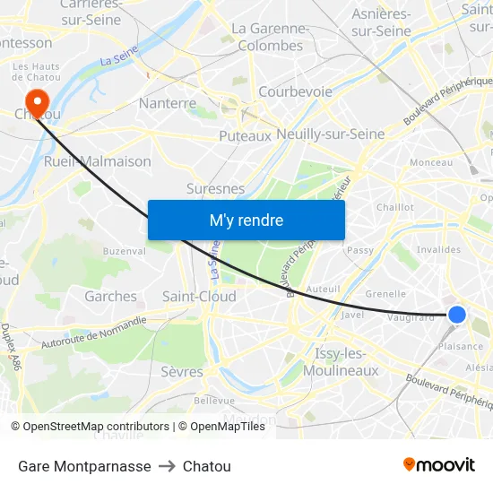 Gare Montparnasse to Chatou map
