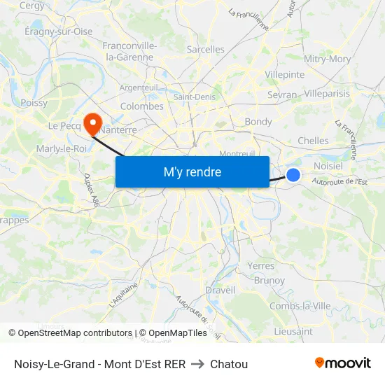 Noisy-Le-Grand - Mont D'Est RER to Chatou map