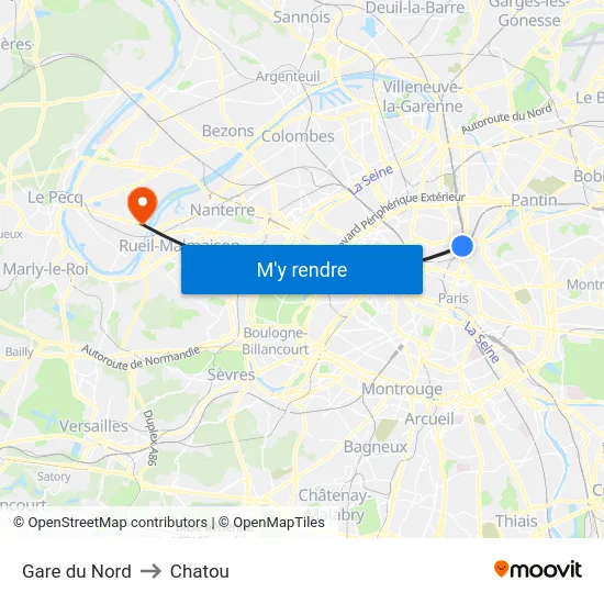 Gare du Nord to Chatou map