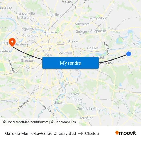 Gare de Marne-La-Vallée Chessy Sud to Chatou map