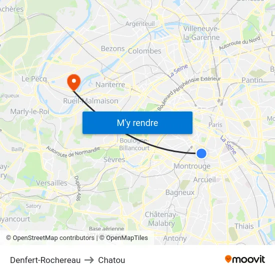 Denfert-Rochereau to Chatou map