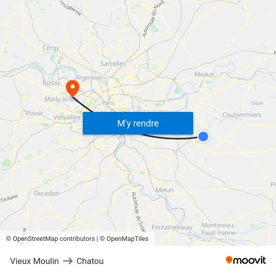 Vieux Moulin to Chatou map