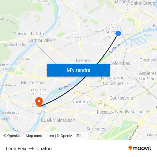 Léon Feix to Chatou map