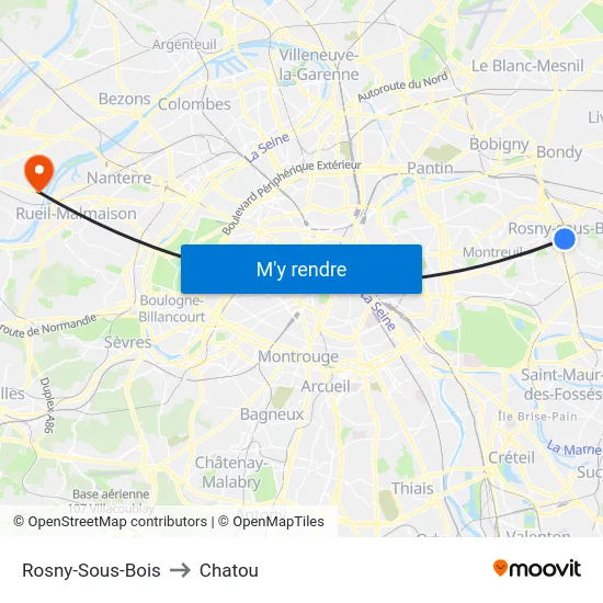 Rosny-Sous-Bois to Chatou map